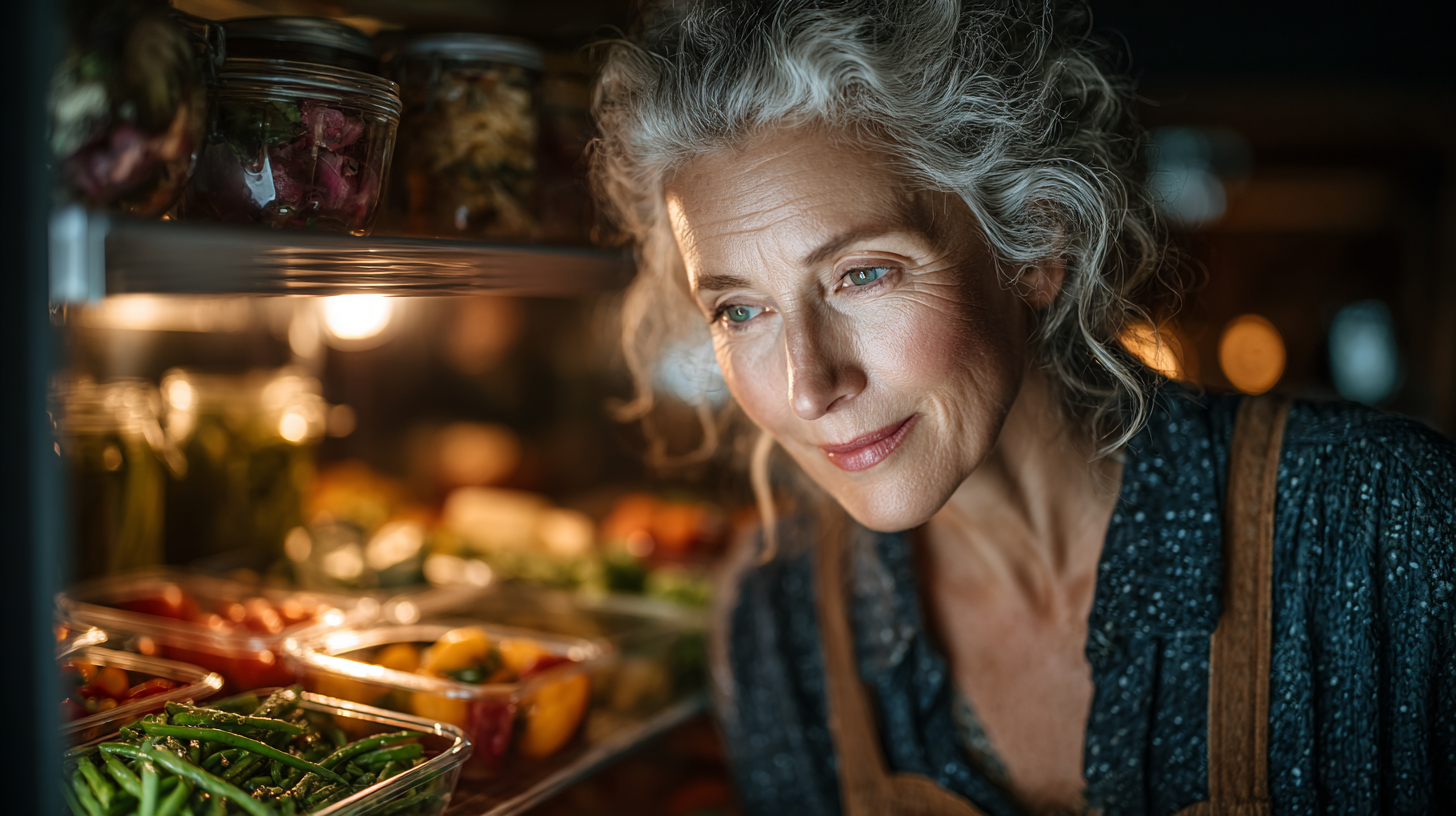 Persoană în vârstă gătind o masă sănătoasă și echilibrată în bucătărie